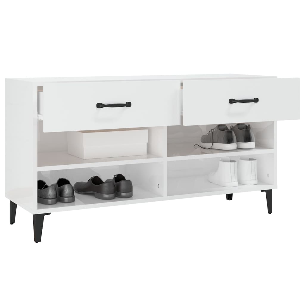 magasfényű fehér szerelt fa cipőszekrény 102x35x55 cm