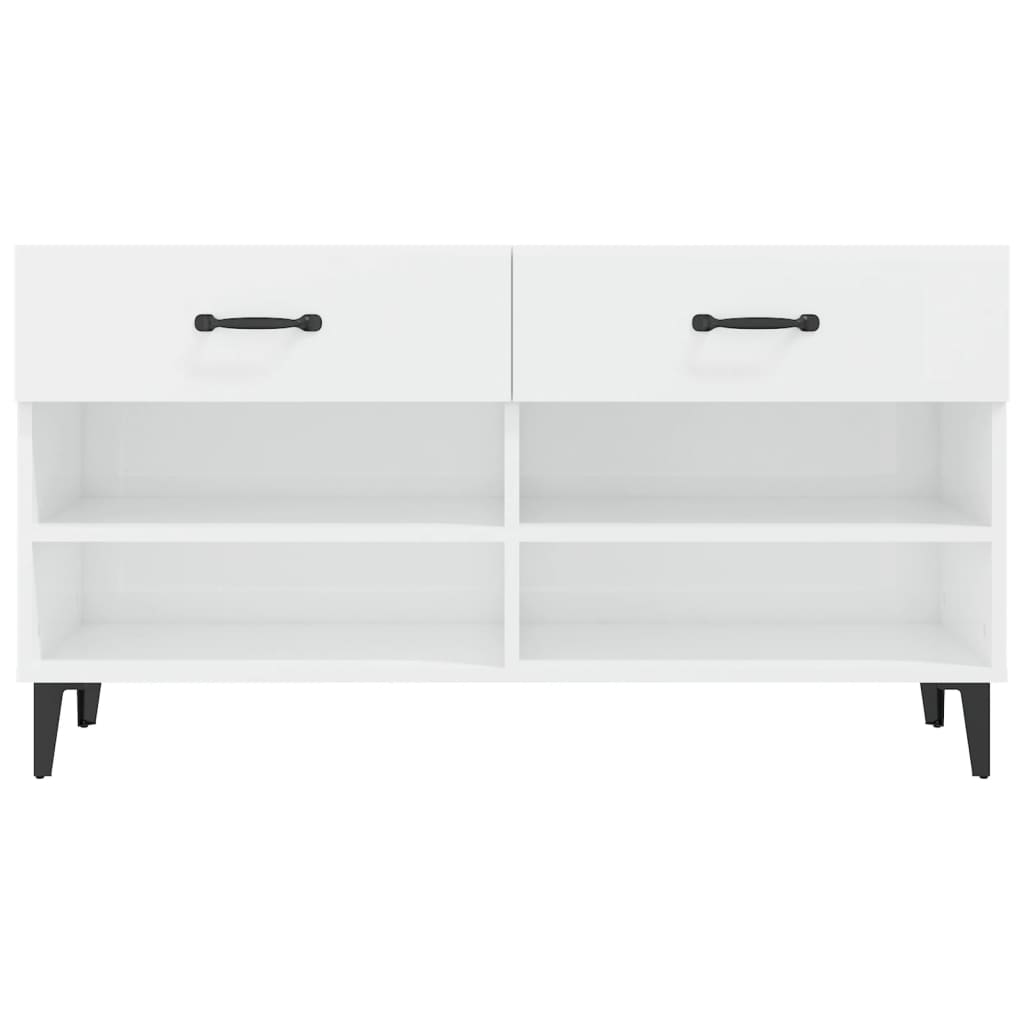 magasfényű fehér szerelt fa cipőszekrény 102x35x55 cm