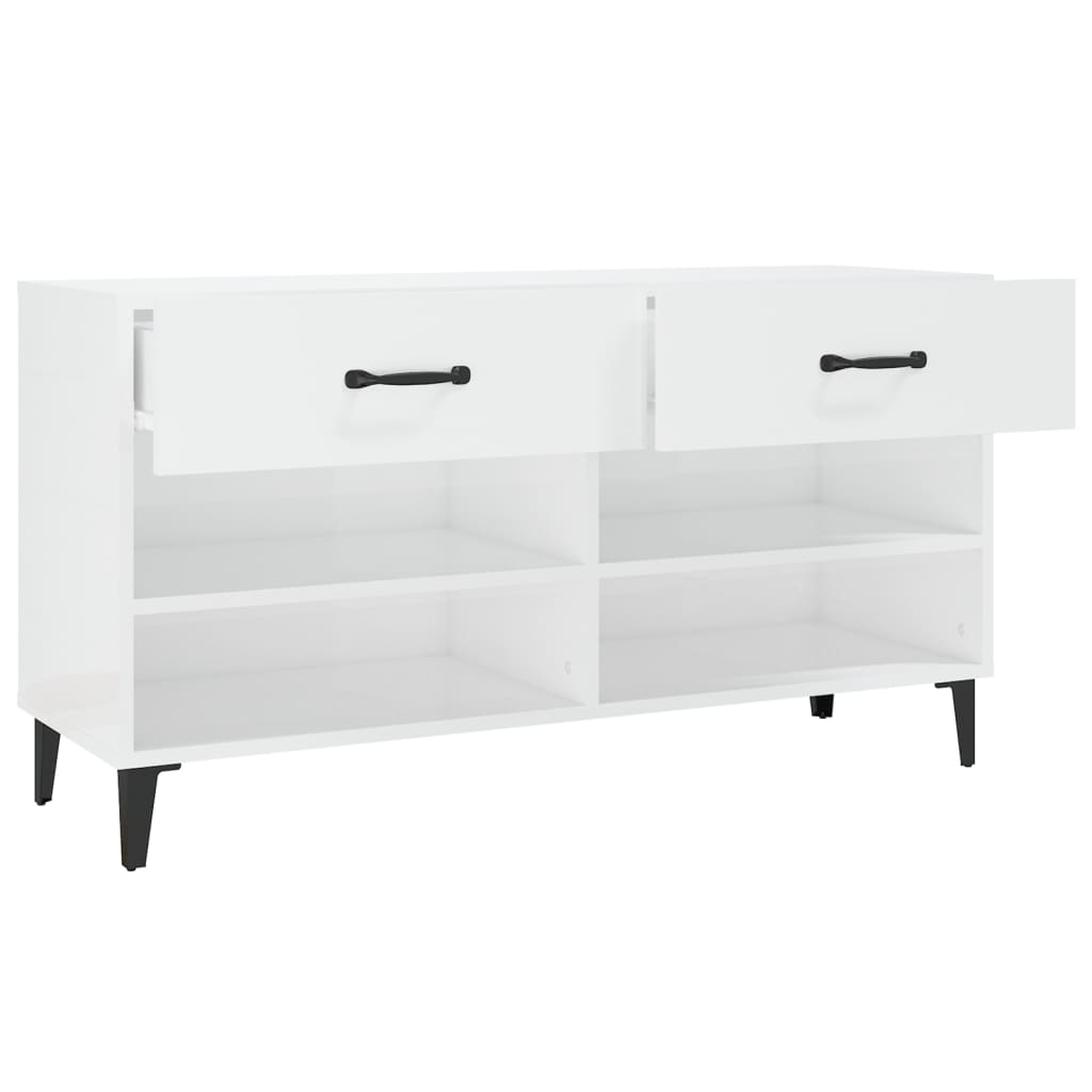 magasfényű fehér szerelt fa cipőszekrény 102x35x55 cm