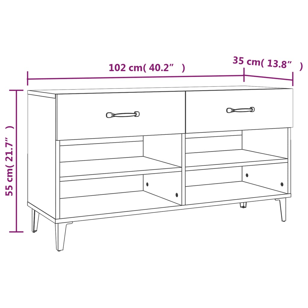 magasfényű fehér szerelt fa cipőszekrény 102x35x55 cm