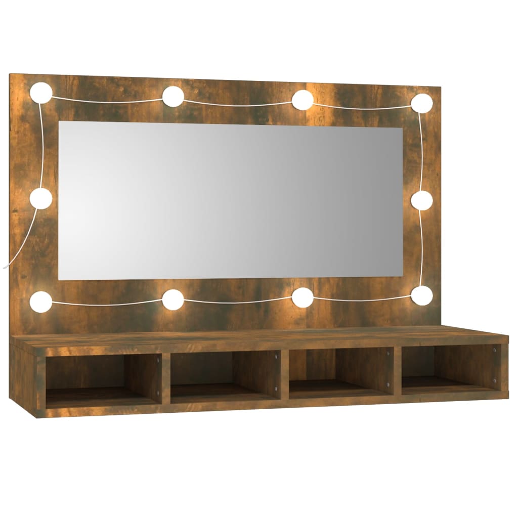 füstös tölgy színű tükrös szekrény LED-ekkel 90 x 31,5 x 62 cm