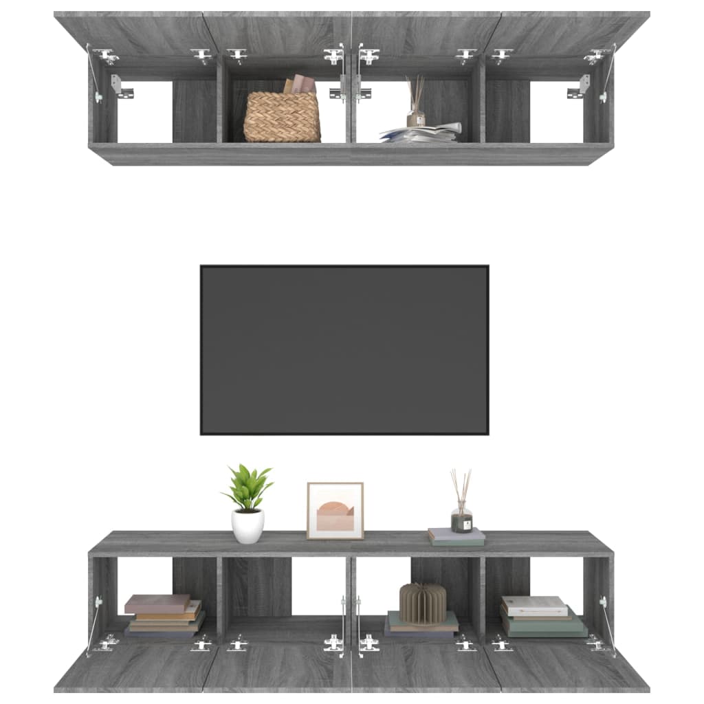 4 db szürke sonoma színű szerelt fa TV-szekrény 80 x 30 x 30 cm
