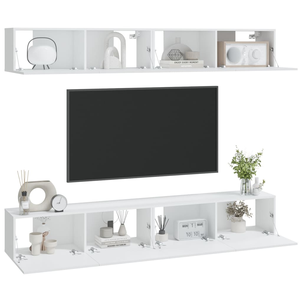 4 db fehér fali TV-szekrény 100 x 30 x 30 cm