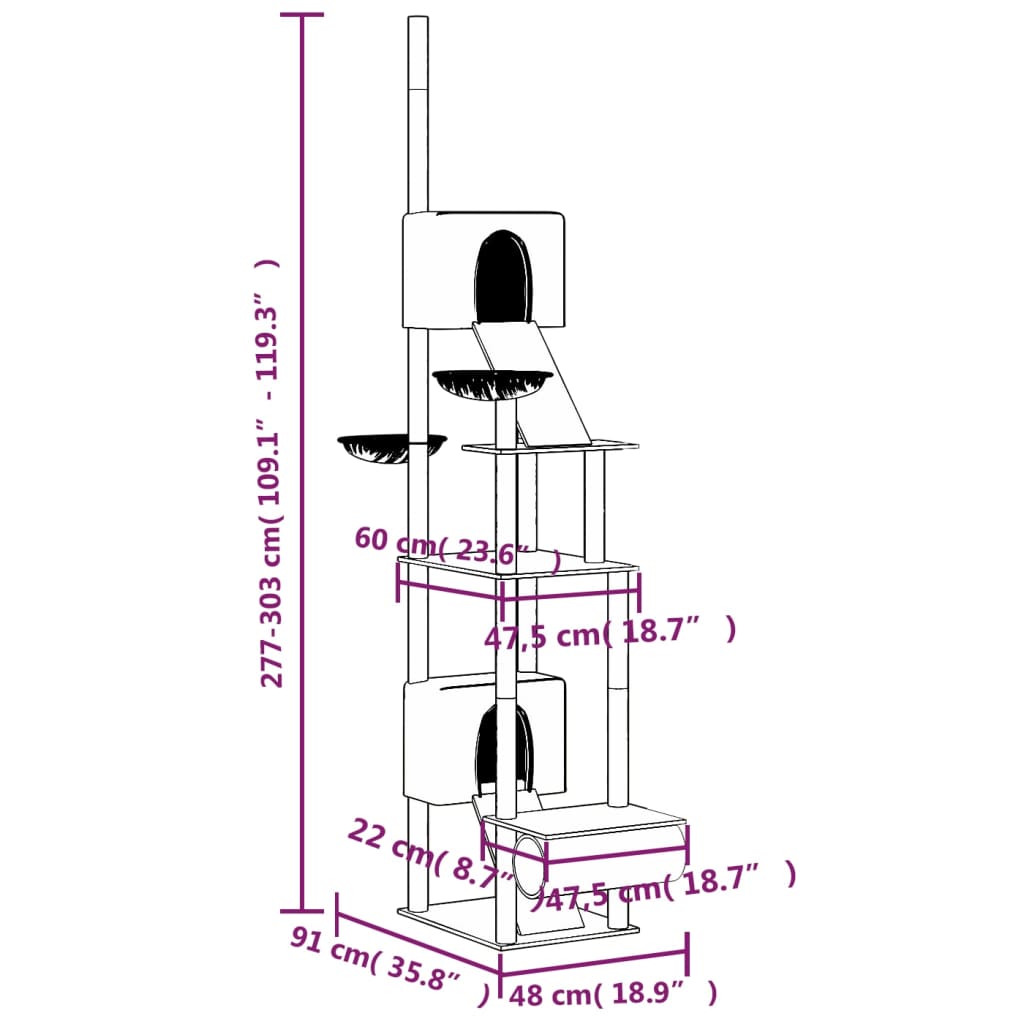 világosszürke plafonig érő kaparófa 277-303 cm
