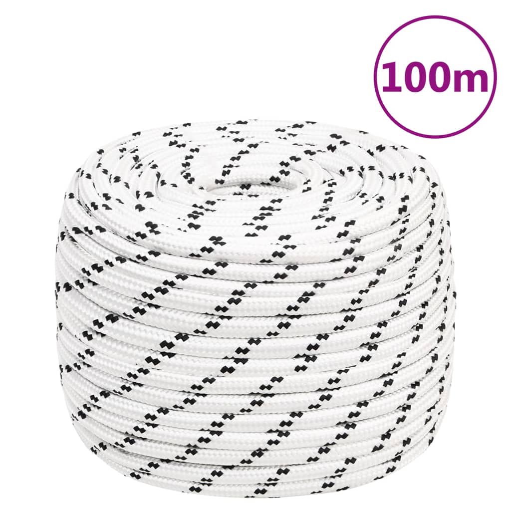 fehér poliészter fonott csónakkötél 12 mm x 100 m