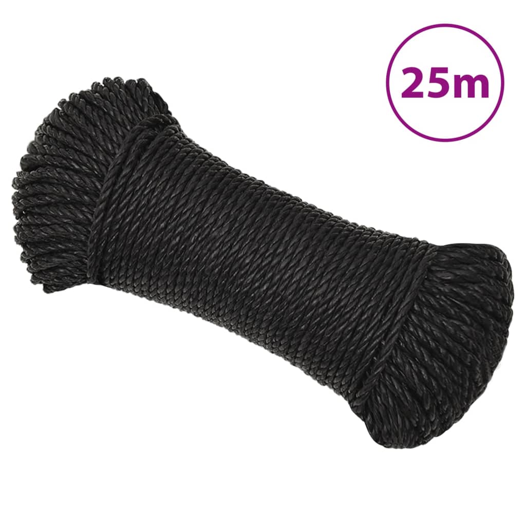 fekete polipropilén munkakötél 6 mm 25 m