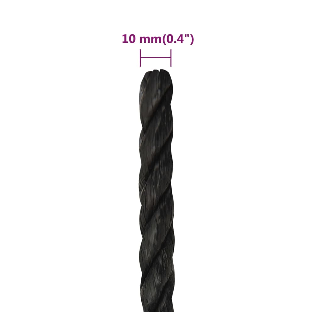 fekete polipropilén munkakötél 10 mm 25 m