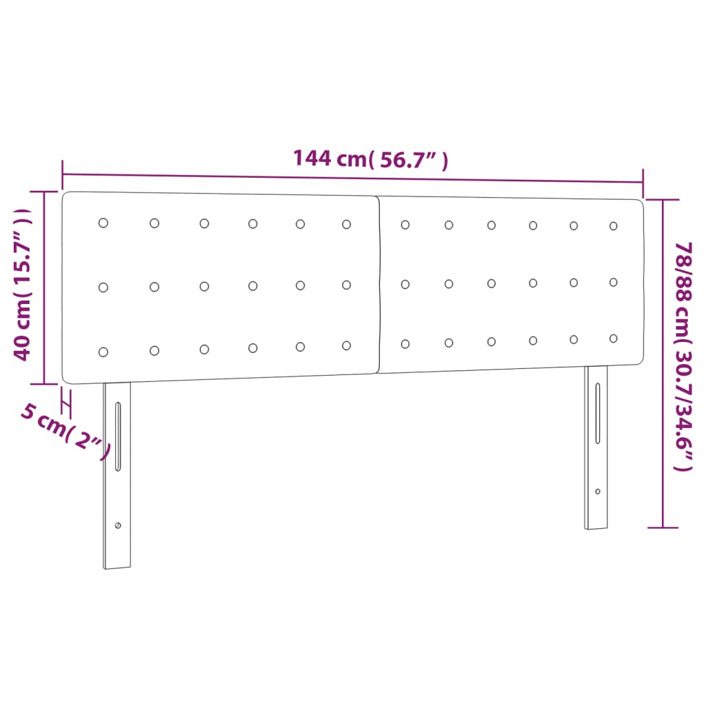 2 db sötétszürke bársony fejtámla 72 x 5 x 78/88 cm
