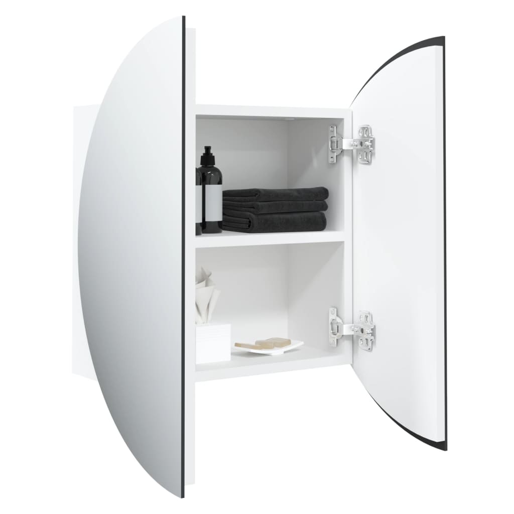 fehér fürdőszobai szekrény kerek tükörrel/LED-del 47x47x17,5 cm