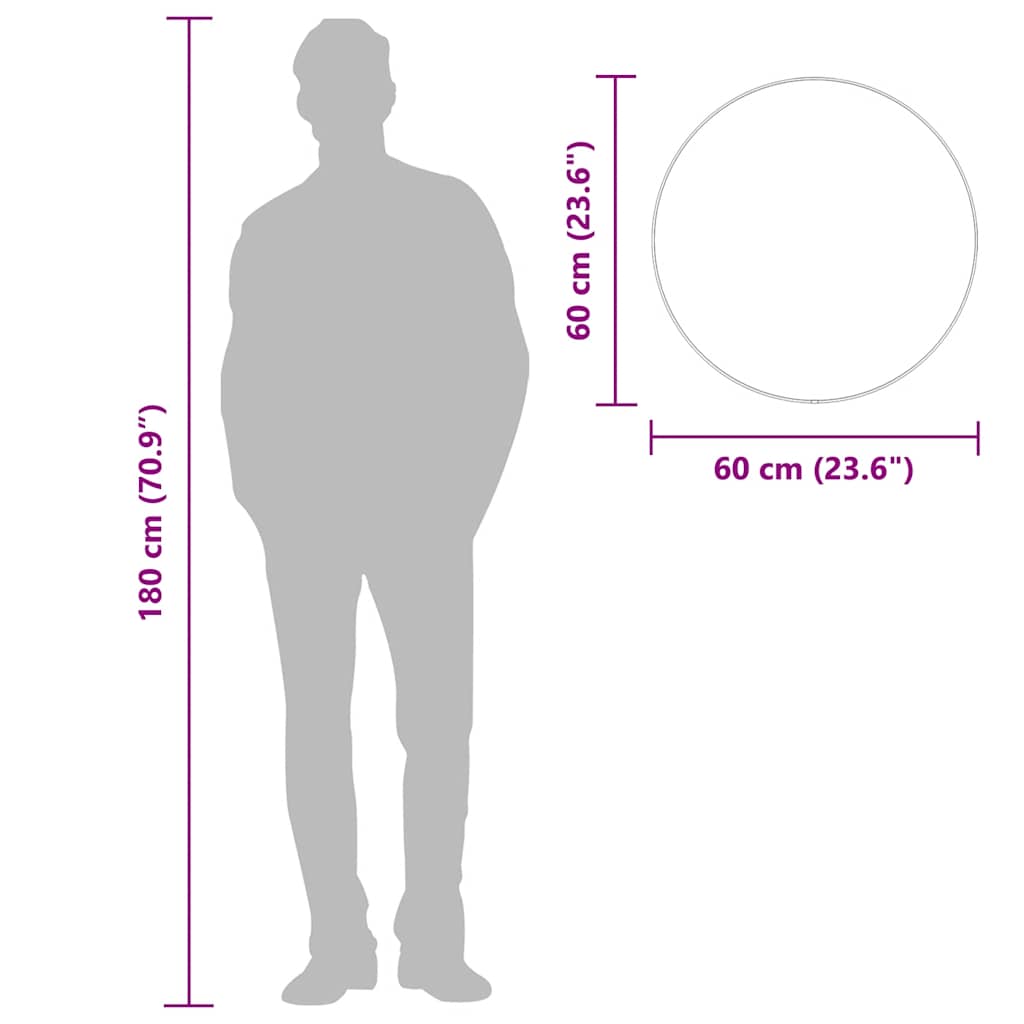 fekete falitükör Ø 60 cm Kerek