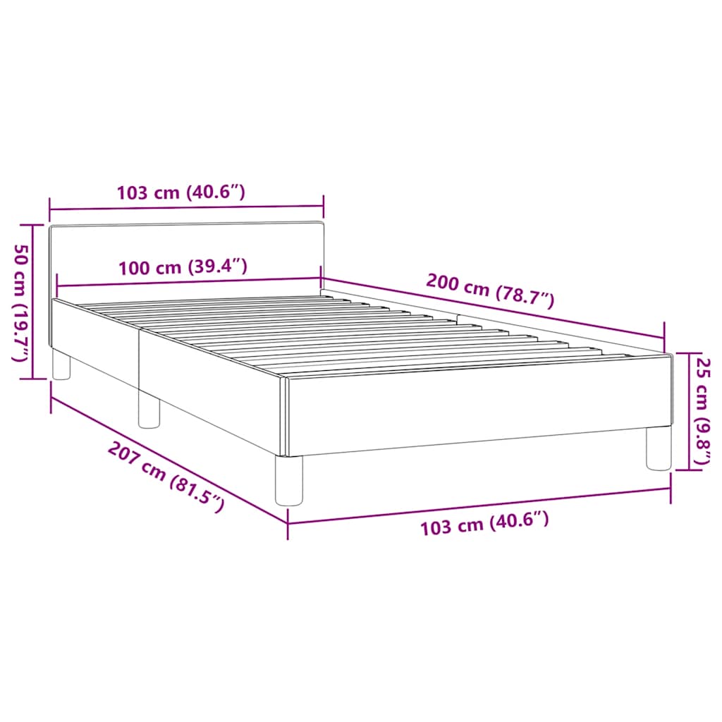 fekete szövet ágykeret matrac nélkül 100x200 cm
