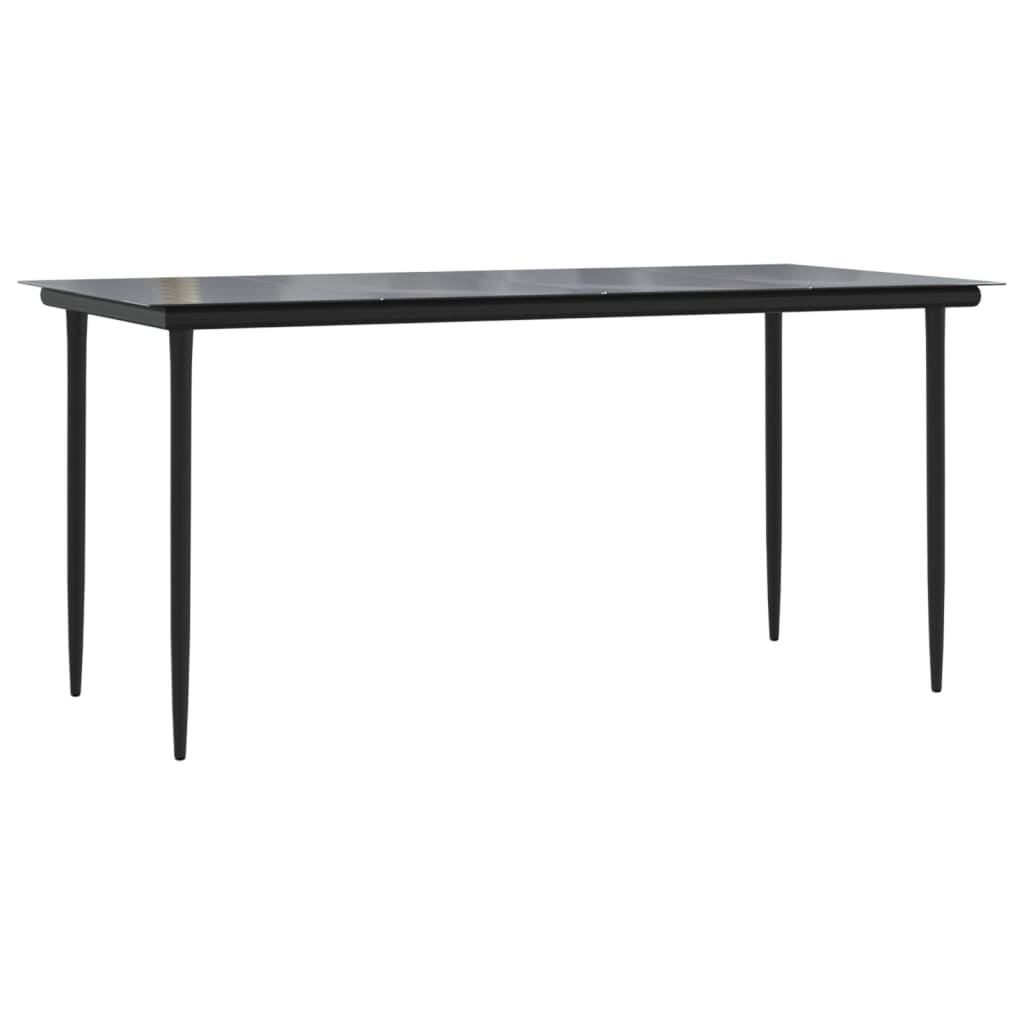 fekete acél és edzett üveg kerti étkezőasztal 160x80x74cm