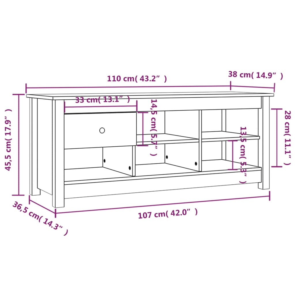 tömör fenyőfa cipősszekrény 110 x 38 x 45,5 cm