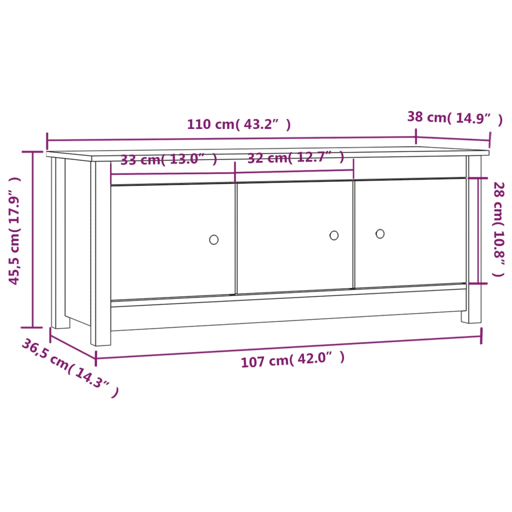 tömör fenyőfa cipősszekrény 110 x 38 x 45,5 cm