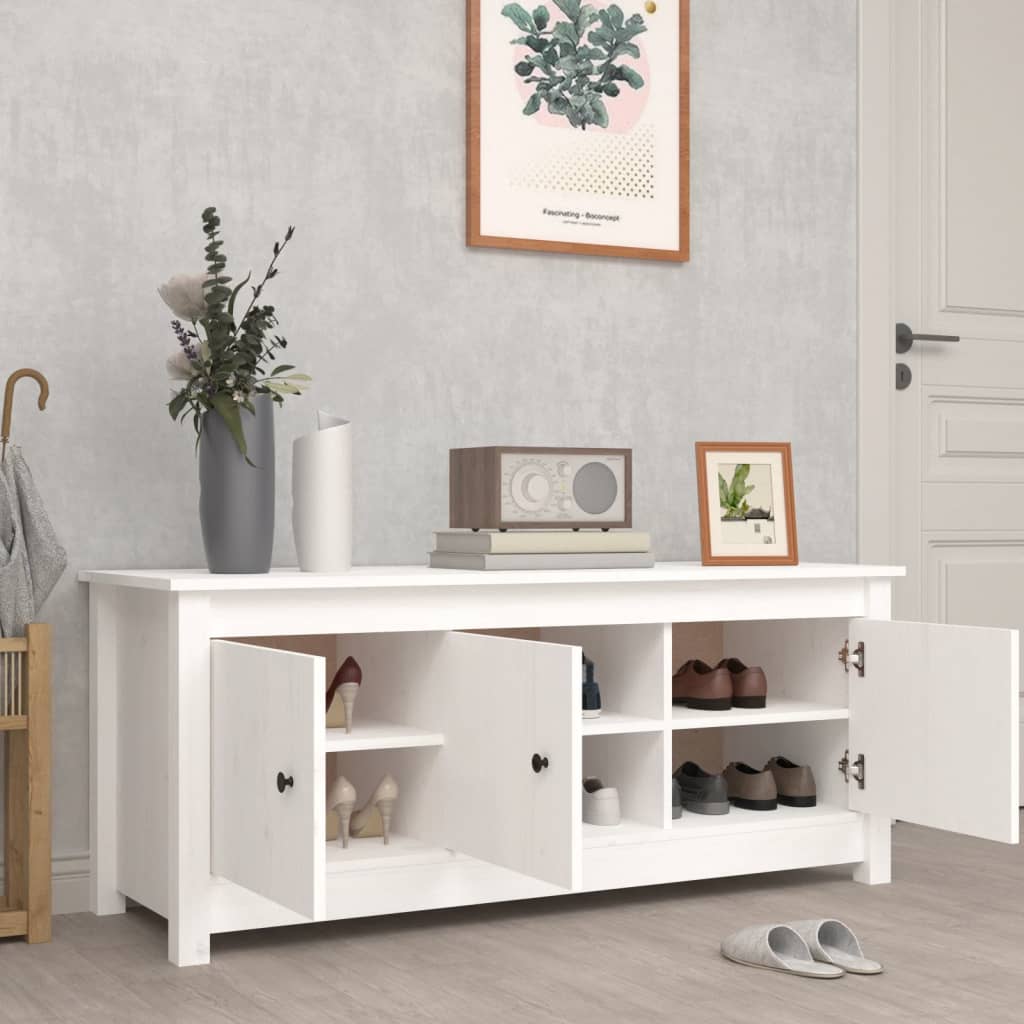 fehér tömör fenyőfa cipősszekrény 110 x 38 x 45,5 cm