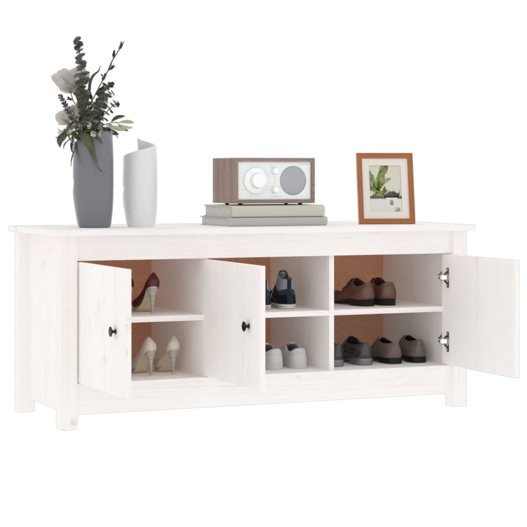 fehér tömör fenyőfa cipősszekrény 110 x 38 x 45,5 cm