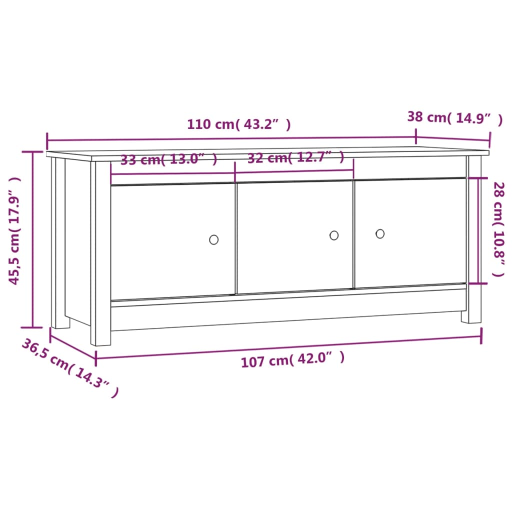 fehér tömör fenyőfa cipősszekrény 110 x 38 x 45,5 cm