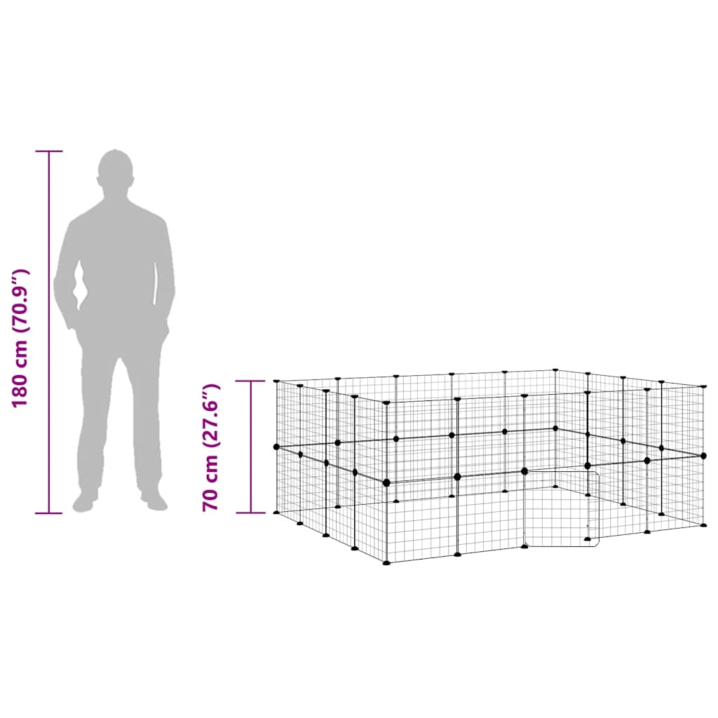 36 paneles fekete acél kisállatketrec ajtóval 35 x 35 cm