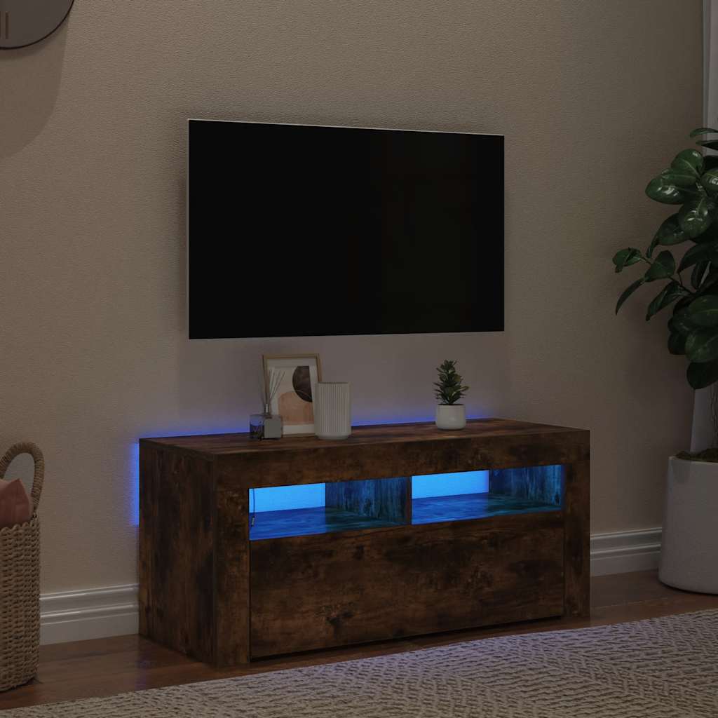 füstös tölgy színű TV-szekrény LED-világítással 90 x 35 x 40 cm