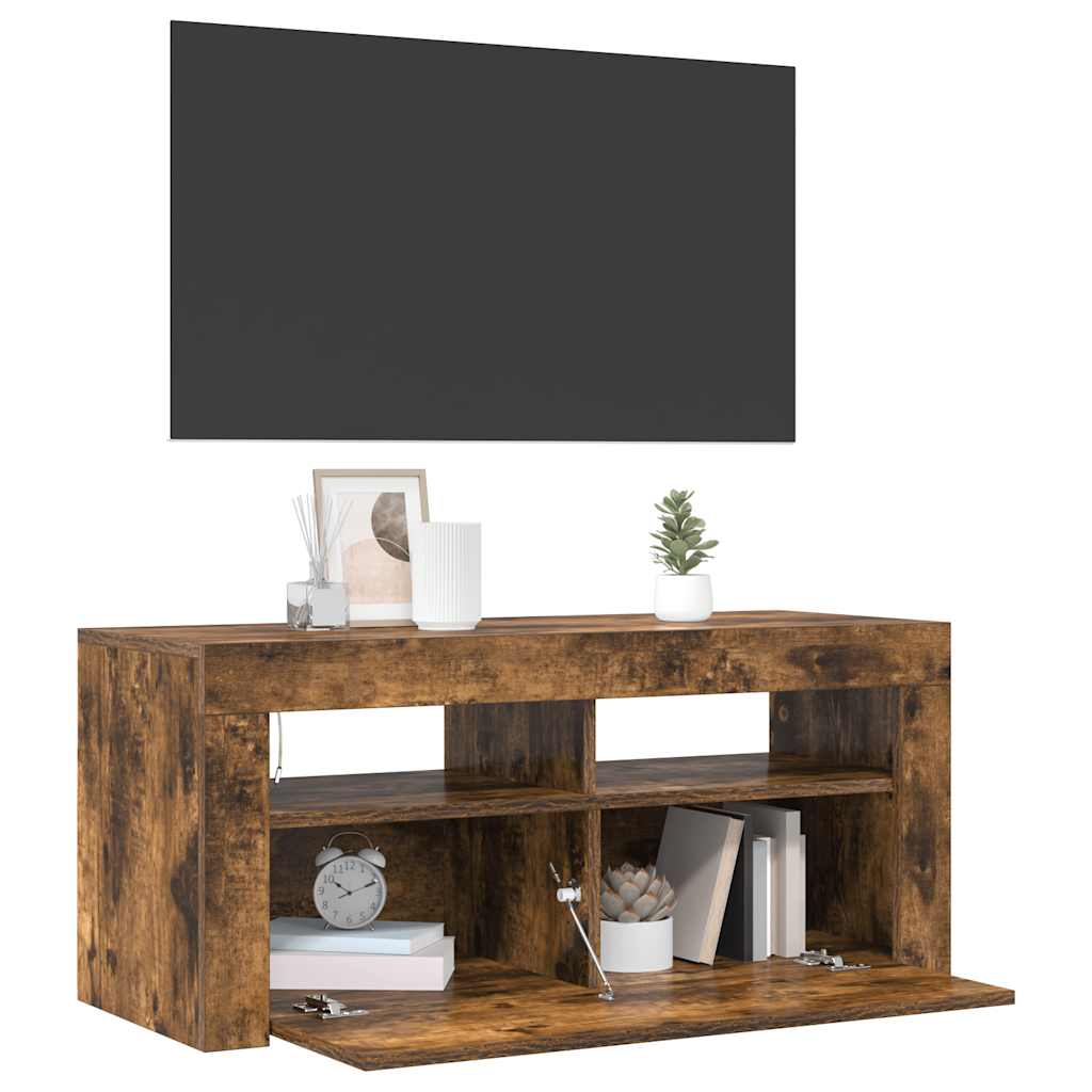 füstös tölgy színű TV-szekrény LED-világítással 90 x 35 x 40 cm