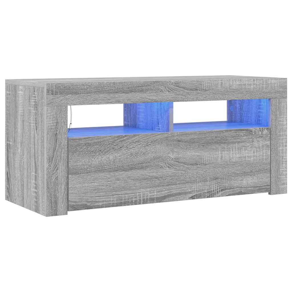 szürke sonoma színű TV-szekrény LED-világítással 90x35x40 cm