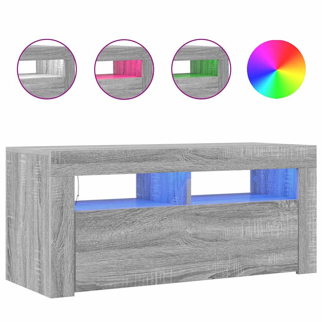 szürke sonoma színű TV-szekrény LED-világítással 90x35x40 cm