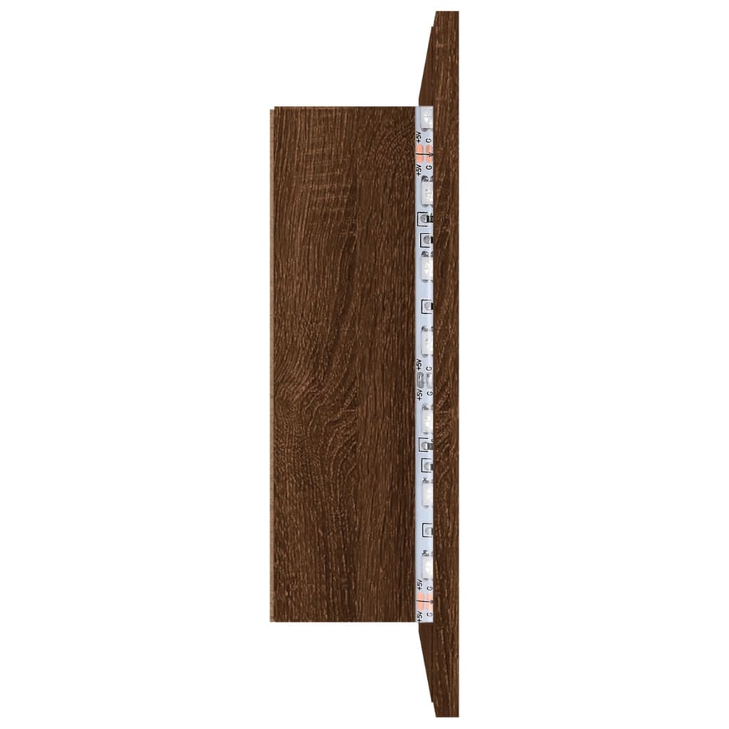 barna tölgyszínű szerelt fa tükörszekrény LED-del 60x12x45 cm