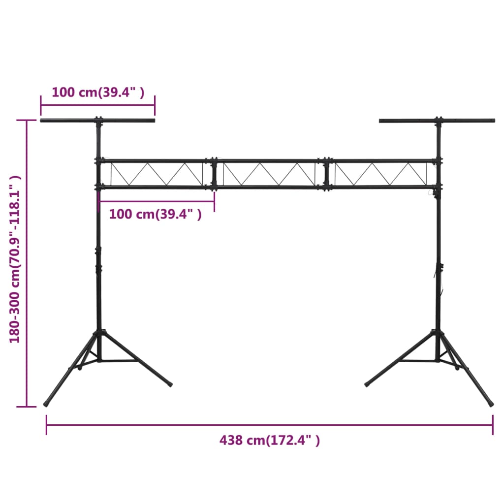 fekete acél lámpatartó 438 x 115 x (180-300) cm