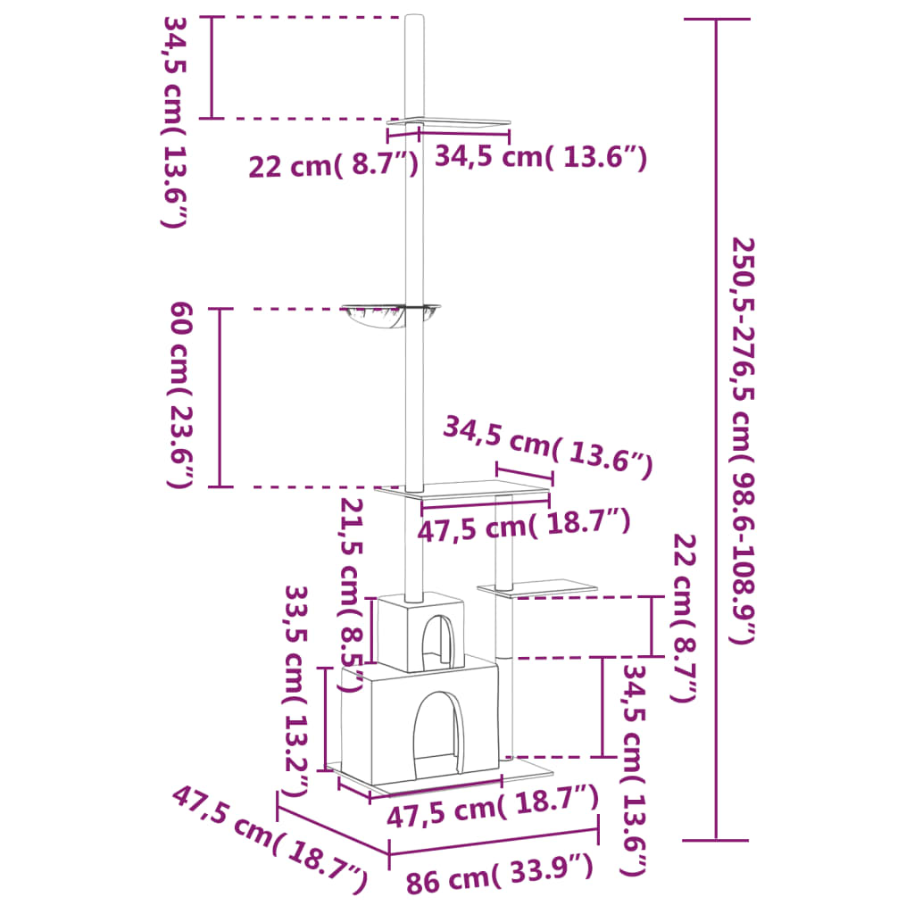 krémszínű plafonig érő kaparófa 250,5-276,5 cm