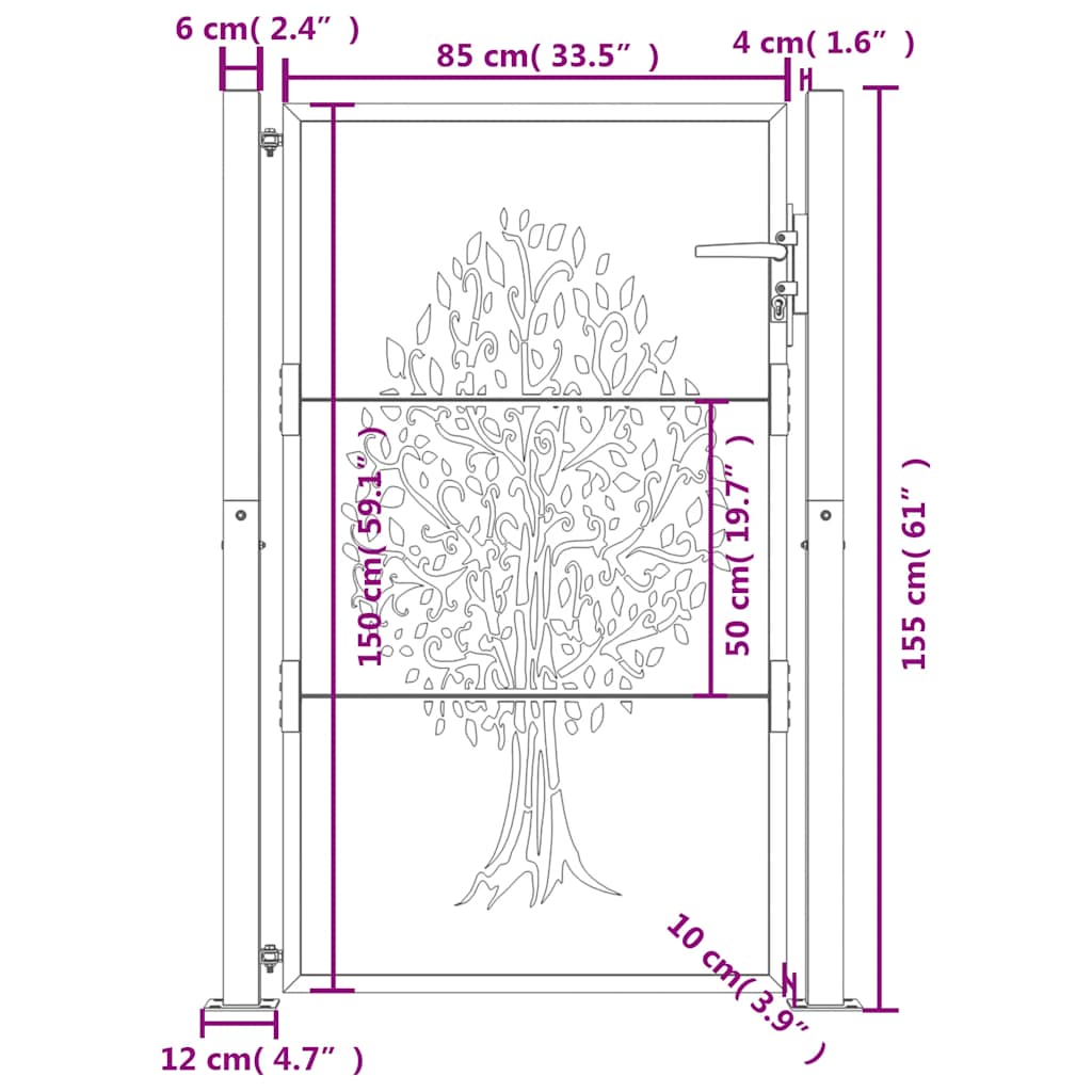 rozsdaszínű famintás corten acél kerti kapu 105 x 155 cm