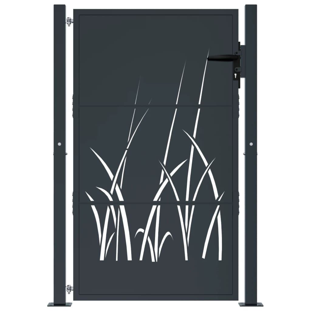 antracitszürke fűmintás acél kertkapu 105 x 155 cm