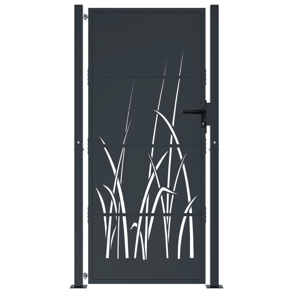 antracitszürke fűmintás acél kertkapu 105 x 205 cm