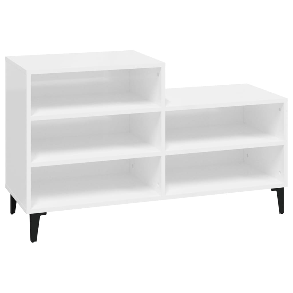 magasfényű fehér szerelt fa cipősszekrény 102x36x60 cm
