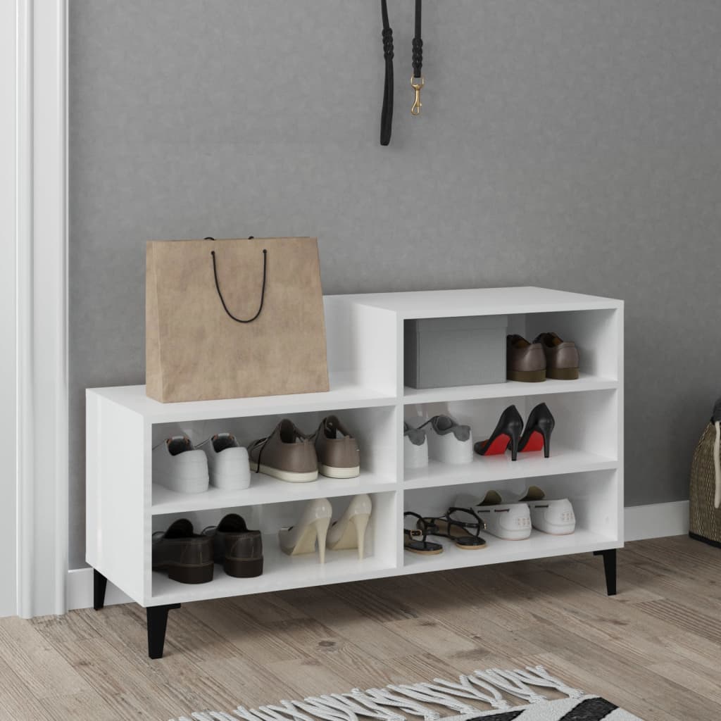 magasfényű fehér szerelt fa cipősszekrény 102x36x60 cm