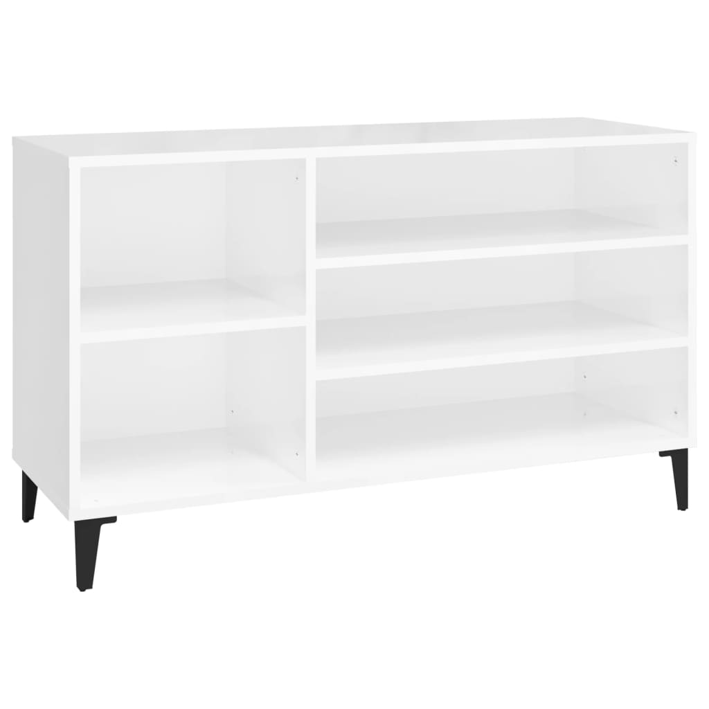 magasfényű fehér szerelt fa cipősszekrény 102x36x60 cm