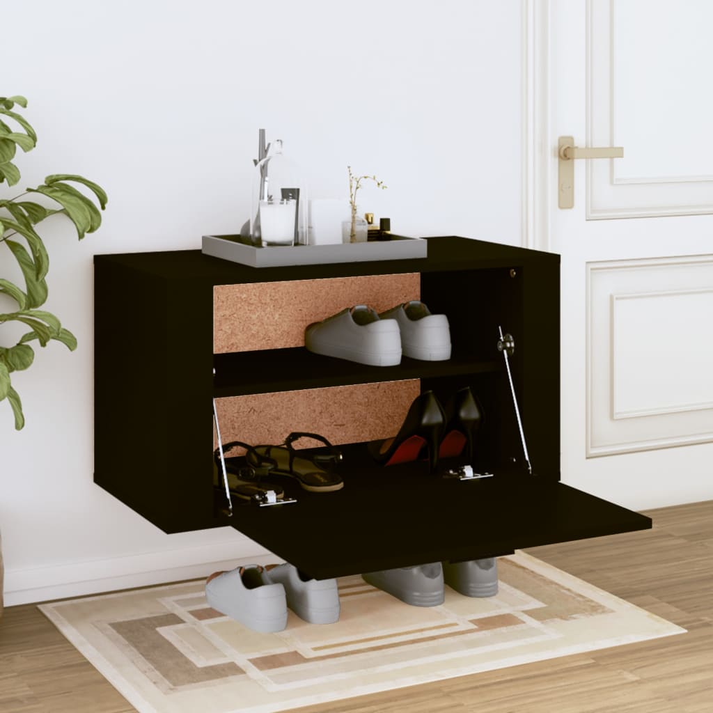 fekete szerelt fa fali cipőszekrény 70 x 35 x 38 cm