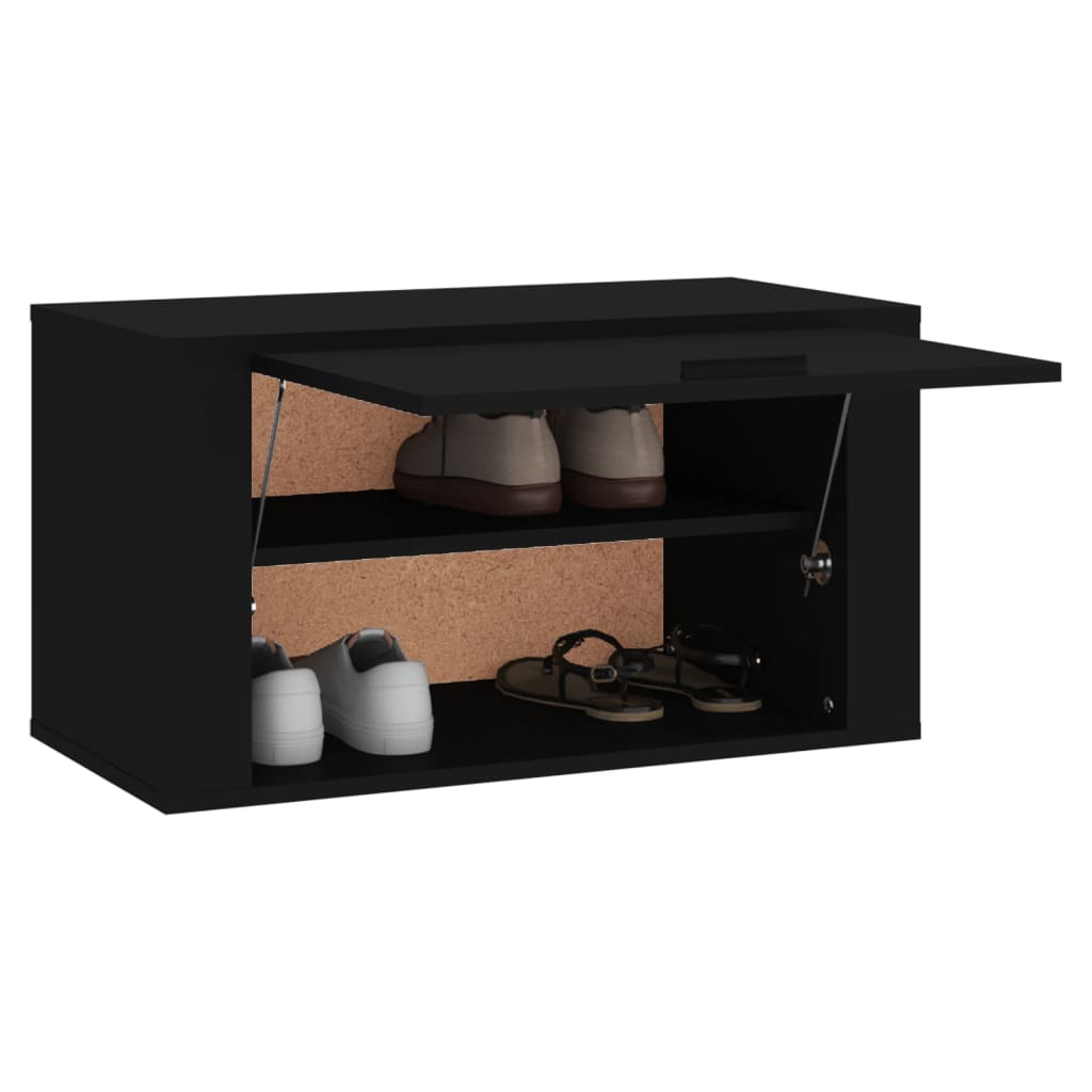 fekete szerelt fa fali cipőszekrény 70 x 35 x 38 cm