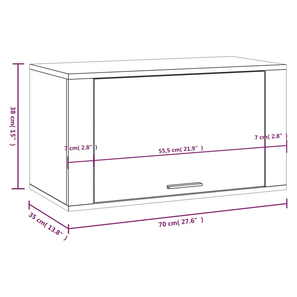 fekete szerelt fa fali cipőszekrény 70 x 35 x 38 cm