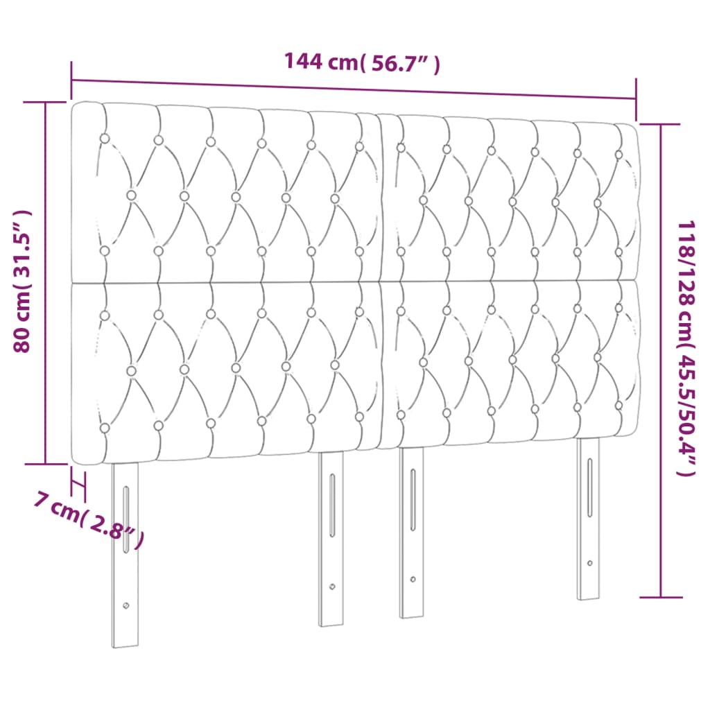 4 db sötétszürke bársony fejtámla 72 x 7 x 78/88 cm