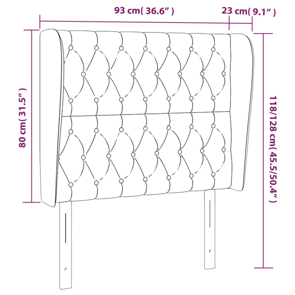 sötétszürke szövet fejtámla szárnyakkal 93 x 23 x 118/128 cm