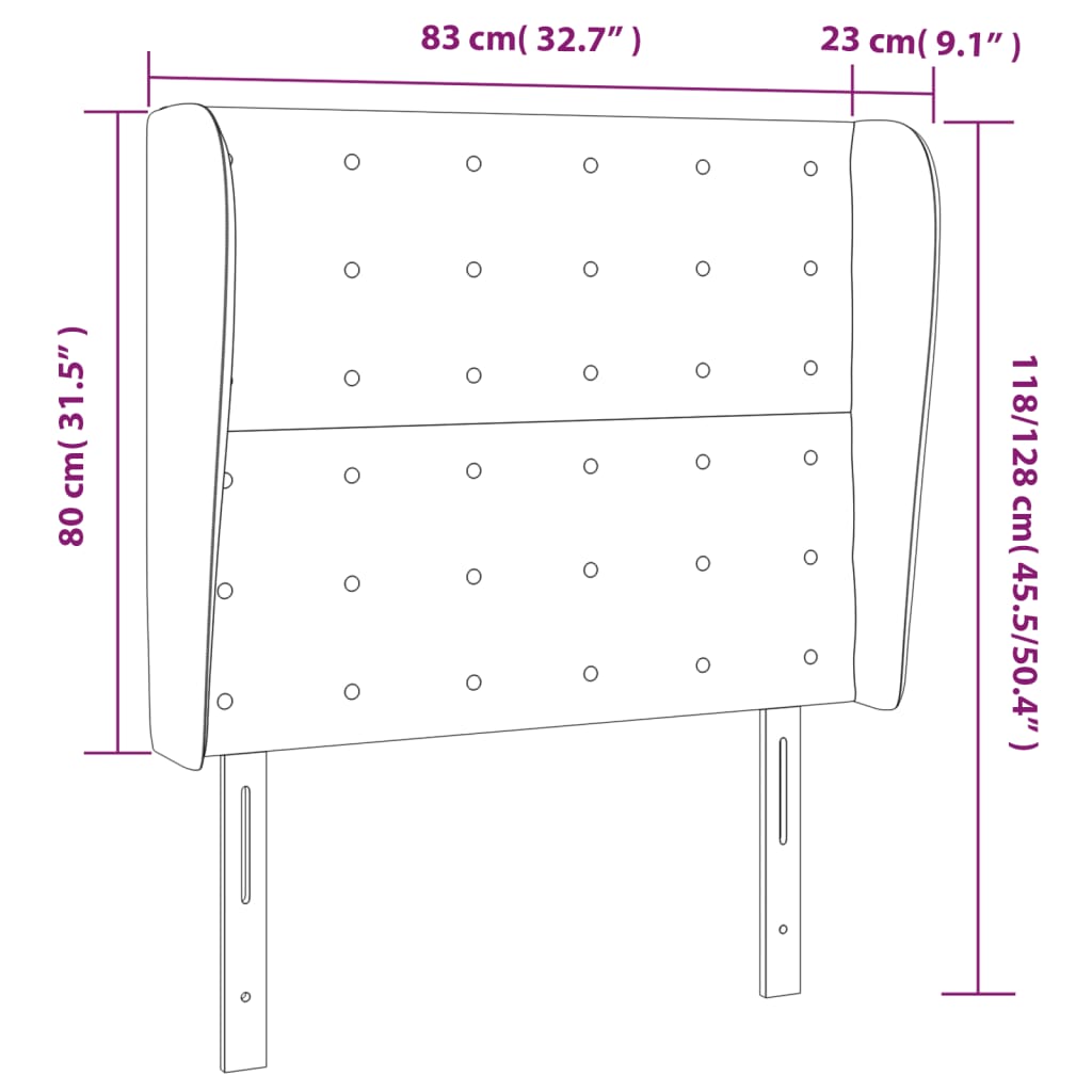 világosszürke szövet fejtámla szárnyakkal 83 x 23 x 118/128 cm