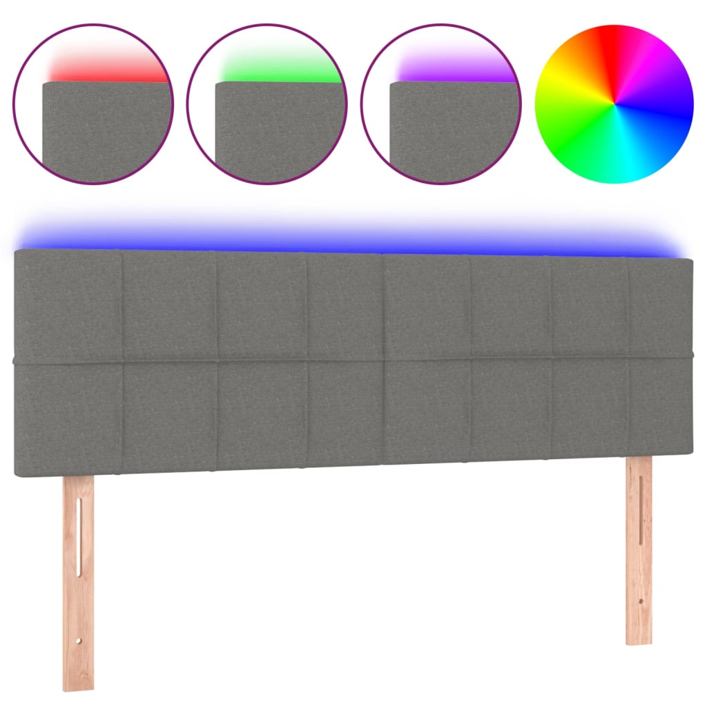 sötétszürke szövet LED-es fejtámla 144x5x78/88 cm