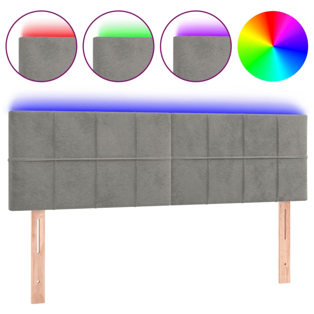 világosszürke bársony LED-es fejtámla 144x5x78/88 cm