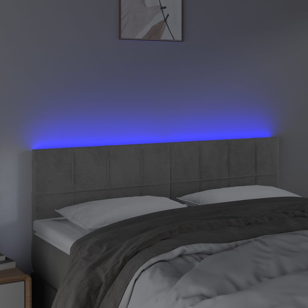 világosszürke bársony LED-es fejtámla 144x5x78/88 cm