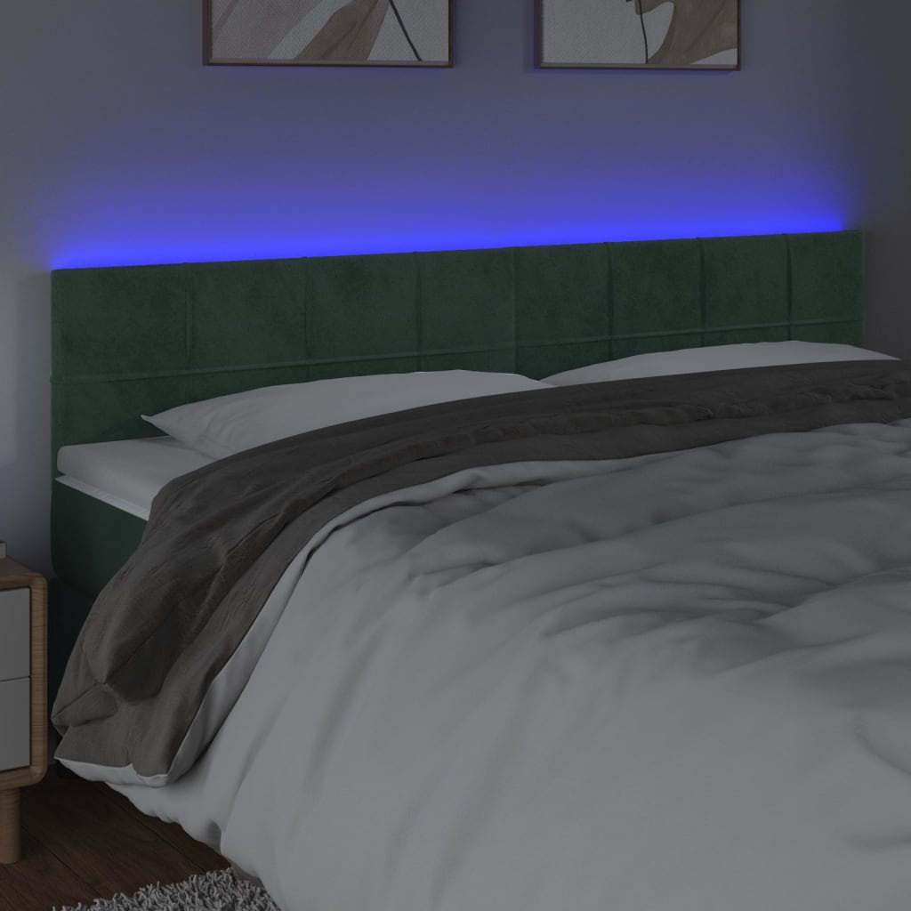 sötétzöld bársony LED-es fejtámla 160x5x78/88 cm