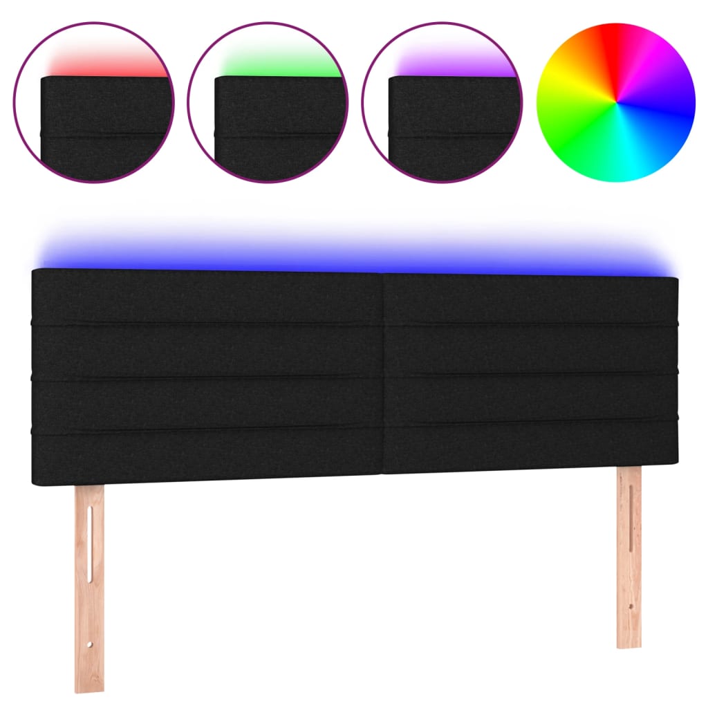 fekete szövet LED-es fejtámla 144x5x78/88 cm