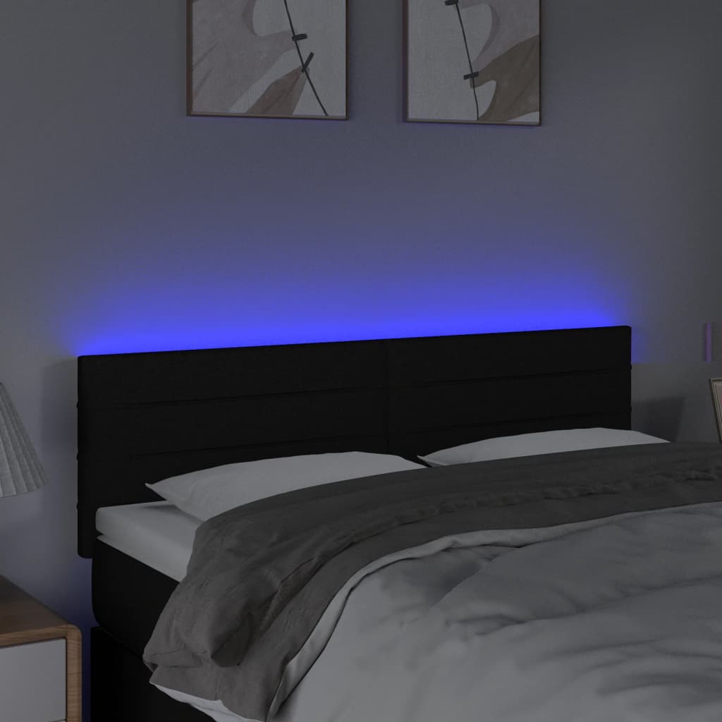 fekete szövet LED-es fejtámla 144x5x78/88 cm