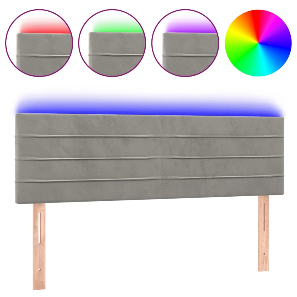 világosszürke bársony LED-es fejtámla 144x5x78/88 cm
