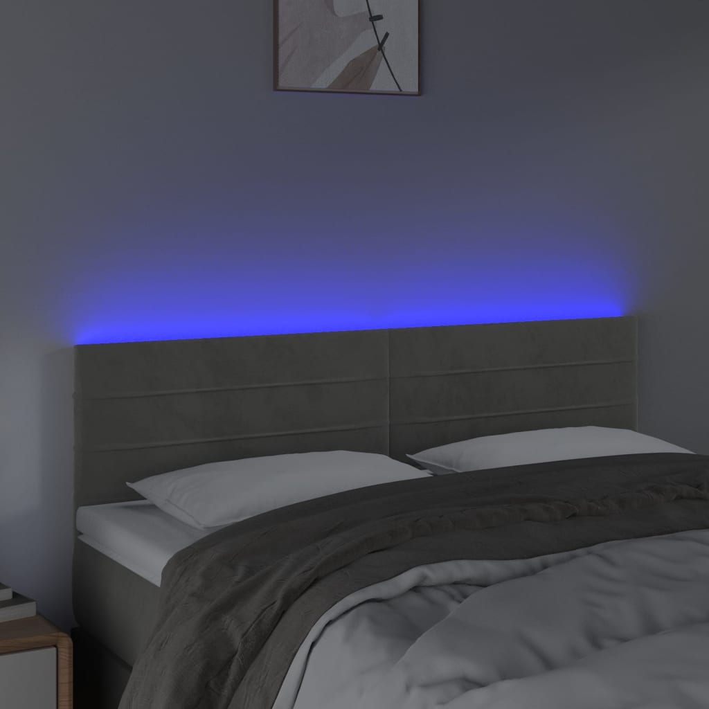 világosszürke bársony LED-es fejtámla 144x5x78/88 cm