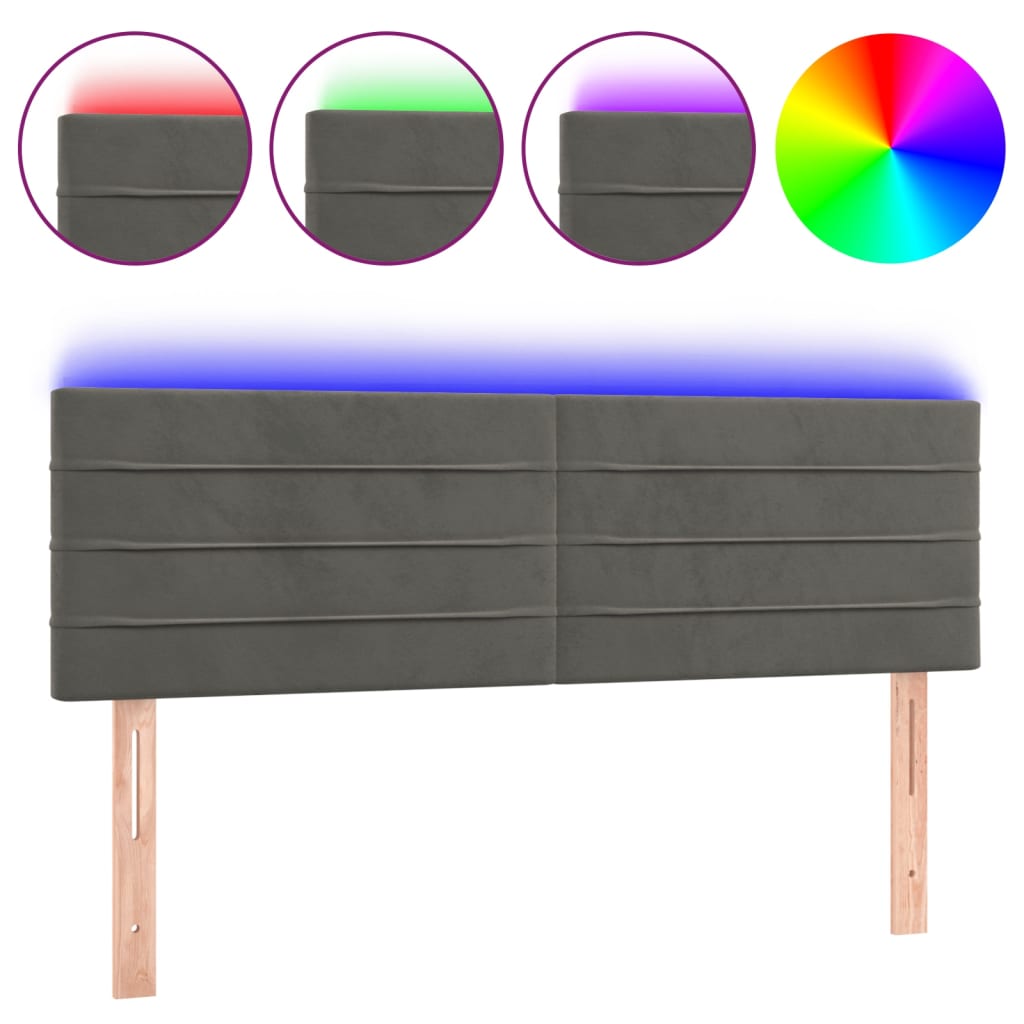 sötétszürke bársony LED-es fejtámla 144x5x78/88 cm